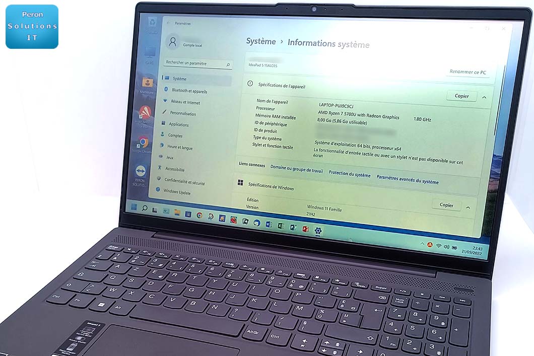 Configuration d'un ordinateur portable LENOVO IDEAPAD 5 15ALC05