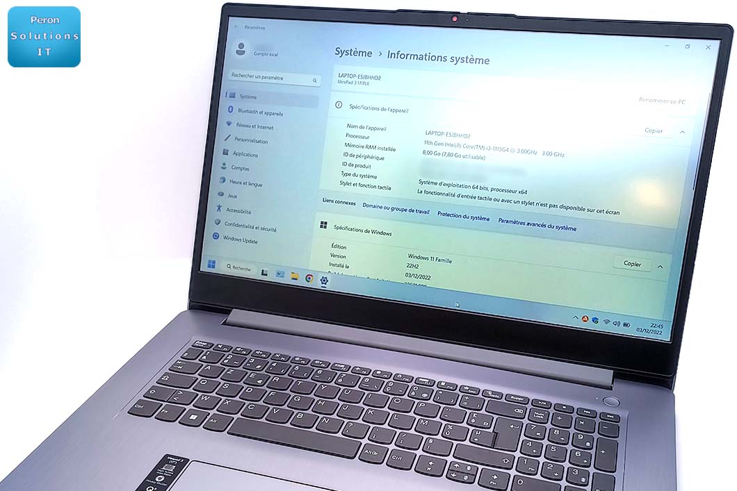 Configuration d'un ordinateur portable LENOVO IDEAPAD 3 17ITL6